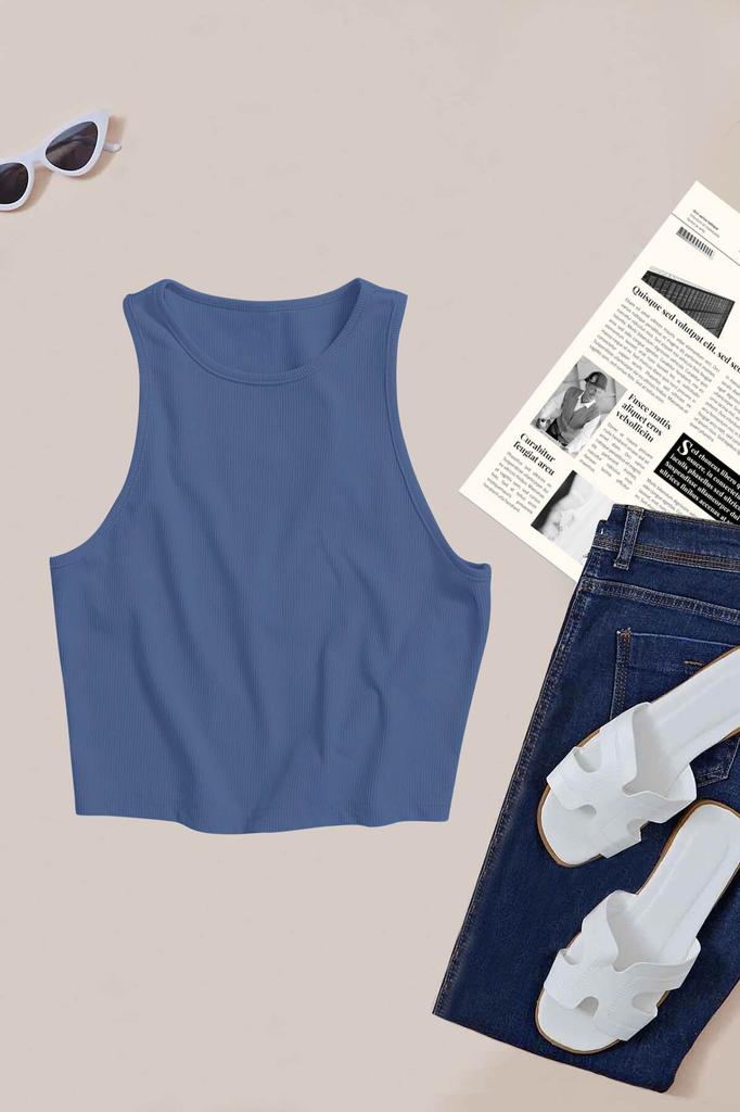 Women Fashion New Blouse Single Color 1 Piece Women Sleeveless Knitted Fabric Blouse Crop