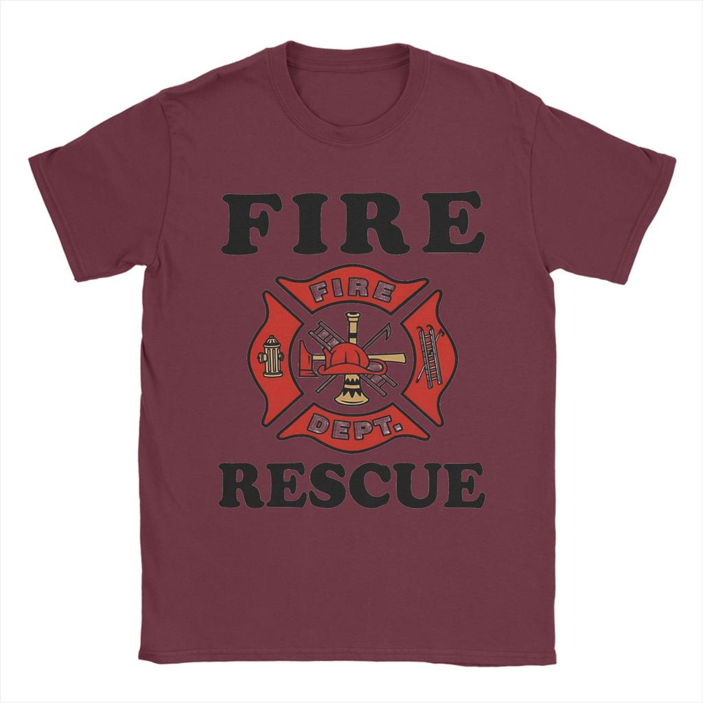 Red Fire DepartUnisext Badge Cotton T Shirt For Couple Summer Firefighter Vintage T Shirts Fashion Tee Shirt Oversize Pattern Tops