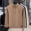 Men's Winter Embroidered Pony Logo Fleece Sweater - Semi-High Neck, Thick Knit