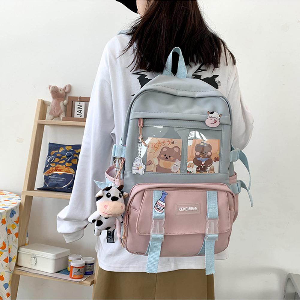 Preppy Style Large Capacity Students School Bags Casual Canvas Female Backpack Fashion Patchwork Women Knapsack with Card Badge