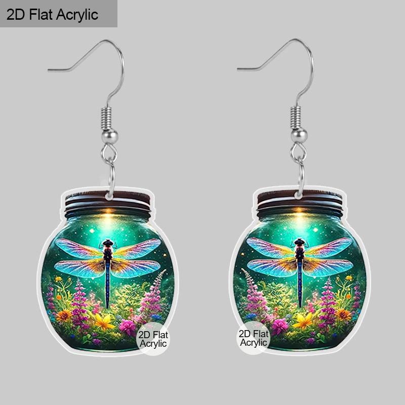 2D Flat 1 Pair Dragonfly Can-Shaped Acrylic Earrings, Lightweight and Unique, Perfect for Everyday Wear, Vacations, Gifts, and Other Occasions.