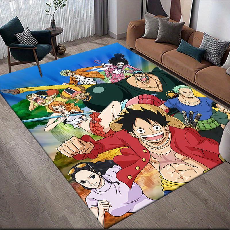 One Piece Luffy Straw Hat Crew Anti-Slip Floor Mat, Rectangular Carpet for Living Room & Game Zone