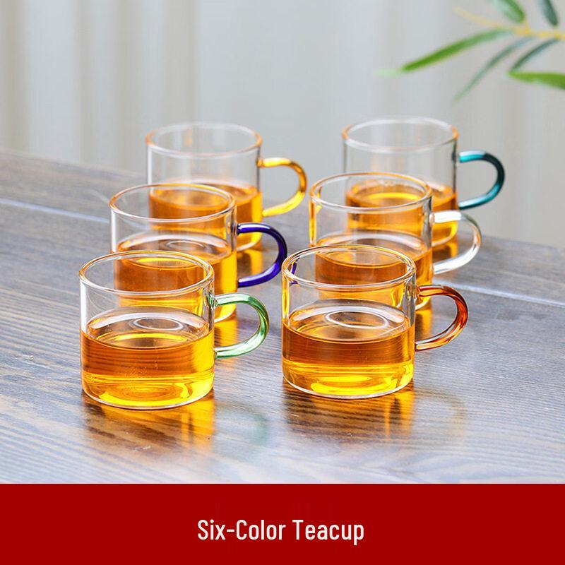 ZISIZ Six-Color Heat-Resistant Glass Teacup Set with Infuser & Rack