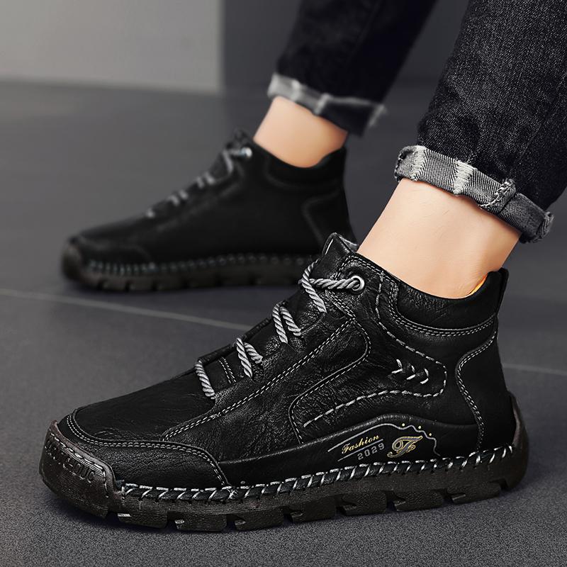 Plus Size 39-48 Men Handmade Plush Lined High Top Casual Shoes Warm Comfortable Casual Footwear For Autumn Winter