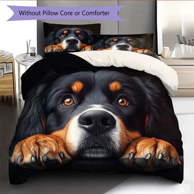 Black Bernese Mountain Dog Pattern Bedding Home Decoration Birthday Gift (1 * Duvet Cover + 2 * Pillowcase, Without Core)