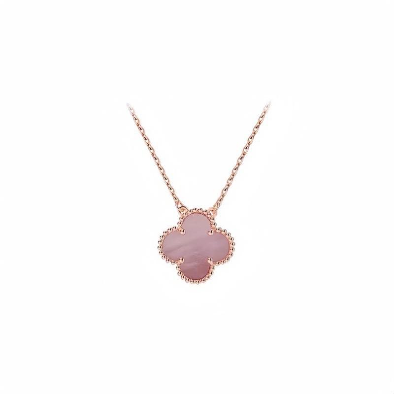 K rose gold four-leaf clover necklace women's single flower white fritillary chalcedony laser agate full diamond collarbone chain
