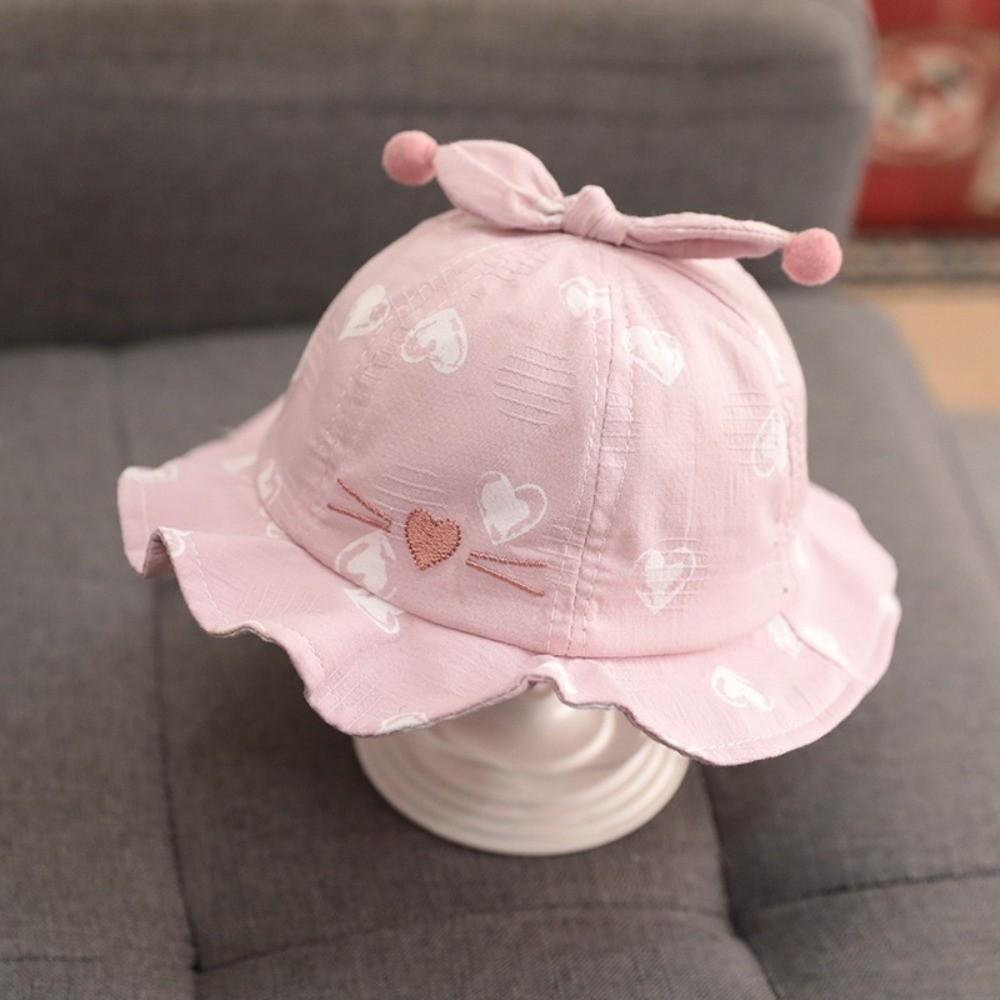 Heart Print Infant Bucket Hat Bow Toddle Fisherman Hat Sweet Baby Sun Hat  Girls