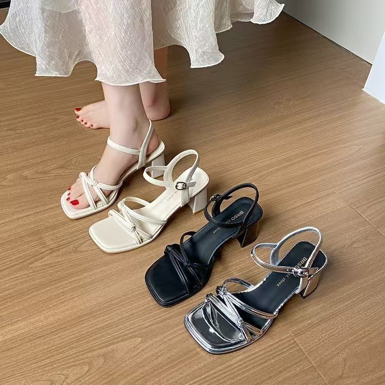 2025 new summer open toe word with season fairy style with skirt versatile soft sole high heel thick heel sandals women