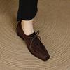 Fashion 2025 New Women Pumps Spring Autumn Office Ladies Casual Low Heels Comfortable Genuine Leather Lace-Up High-heeled Shoes Woman