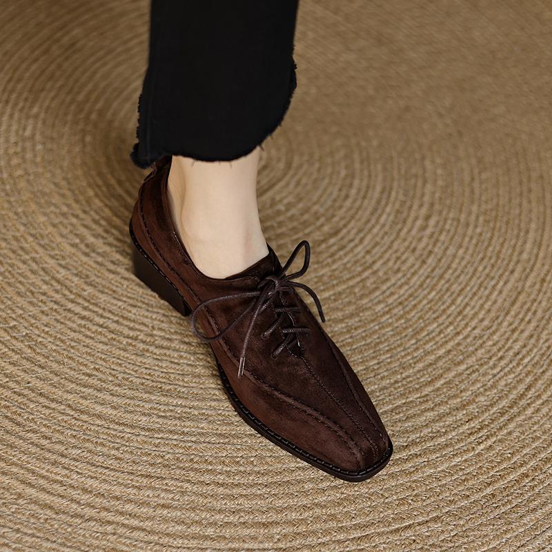 Fashion 2025 New Women Pumps Spring Autumn Office Ladies Casual Low Heels Comfortable Genuine Leather Lace-Up High-heeled Shoes Woman