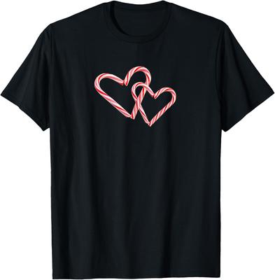 Zuckerstangen-Herzen Grafik-T-Shirt Ineinandergreifende Pfefferminz Weihnachtsfeiertags-T-Shirt