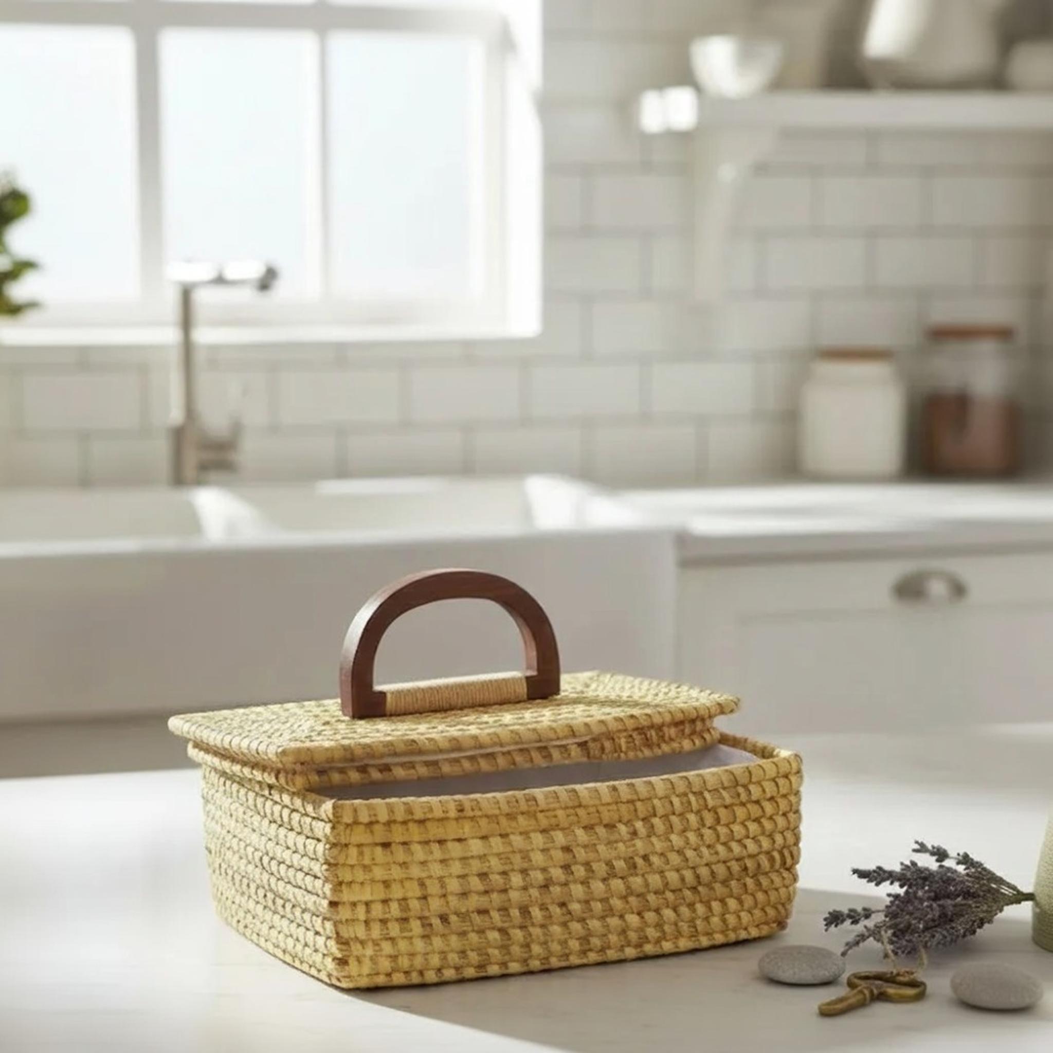 

Woven Storage Basket with Wooden Handle