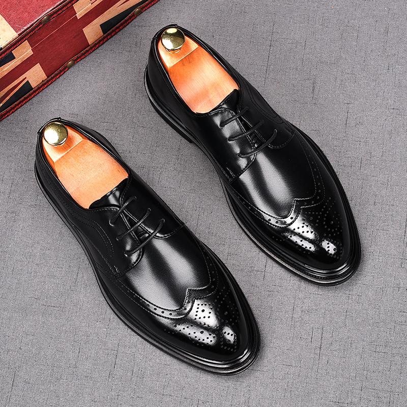 Mode Herrenmode Original Leder geschnitzte Brogue Schuhe Schnürschuhe Derby Schuh Business Hochzeitskleid Schwarz Weiß Gentleman Schuhwerk Männlich