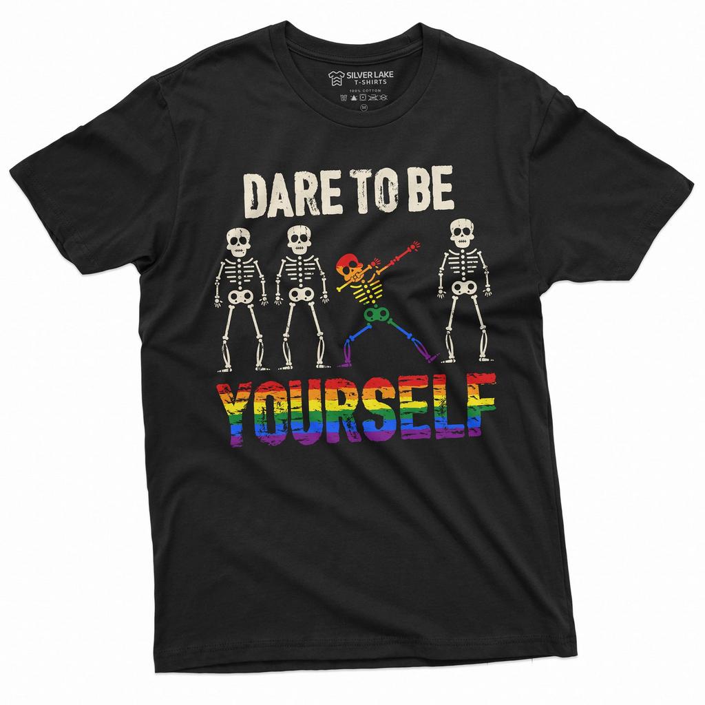 Dare To Be Yourself LGBTQ T-shirt Gay Lesbian Mens Womens Pride Month Tee Shirt Equality Skeleton Tshirt