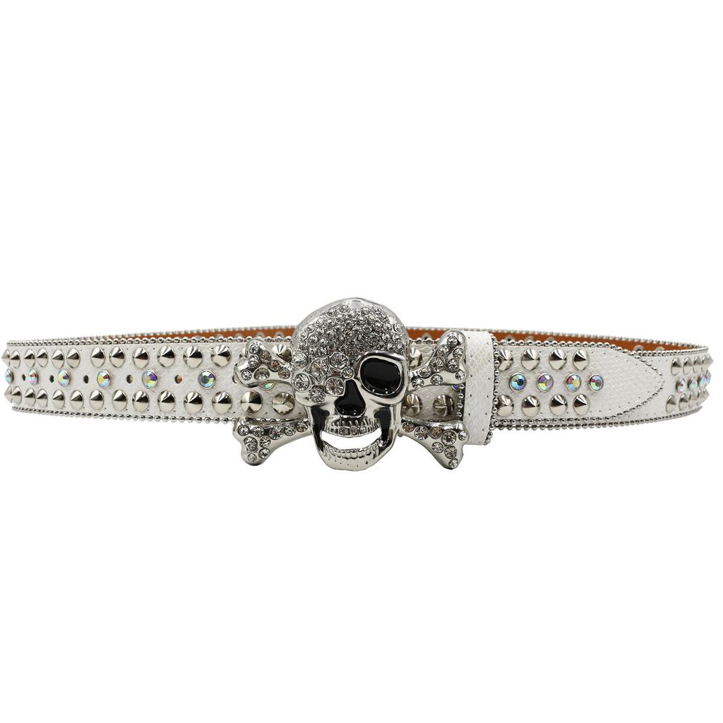 Rhinestone Belt Skull Belt Men Inlaid with Diamond Rivets Fashion Trend Punk Belt Men