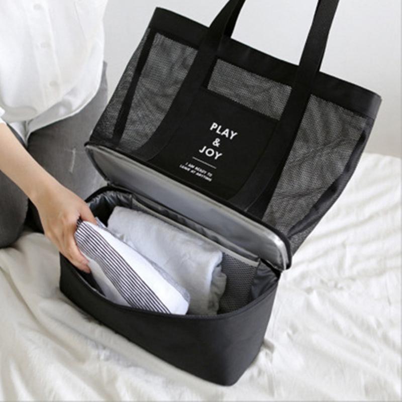 Thermal ulation Cooler Bag Clothes Cosmetic Organizer Waterproof Food Drink Storage Bags Double Layed Mesh Tote Beach Bag