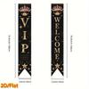 2pcs Party Banner VIP Event Black Golden Crown Welcome 12x70.8in Polyester