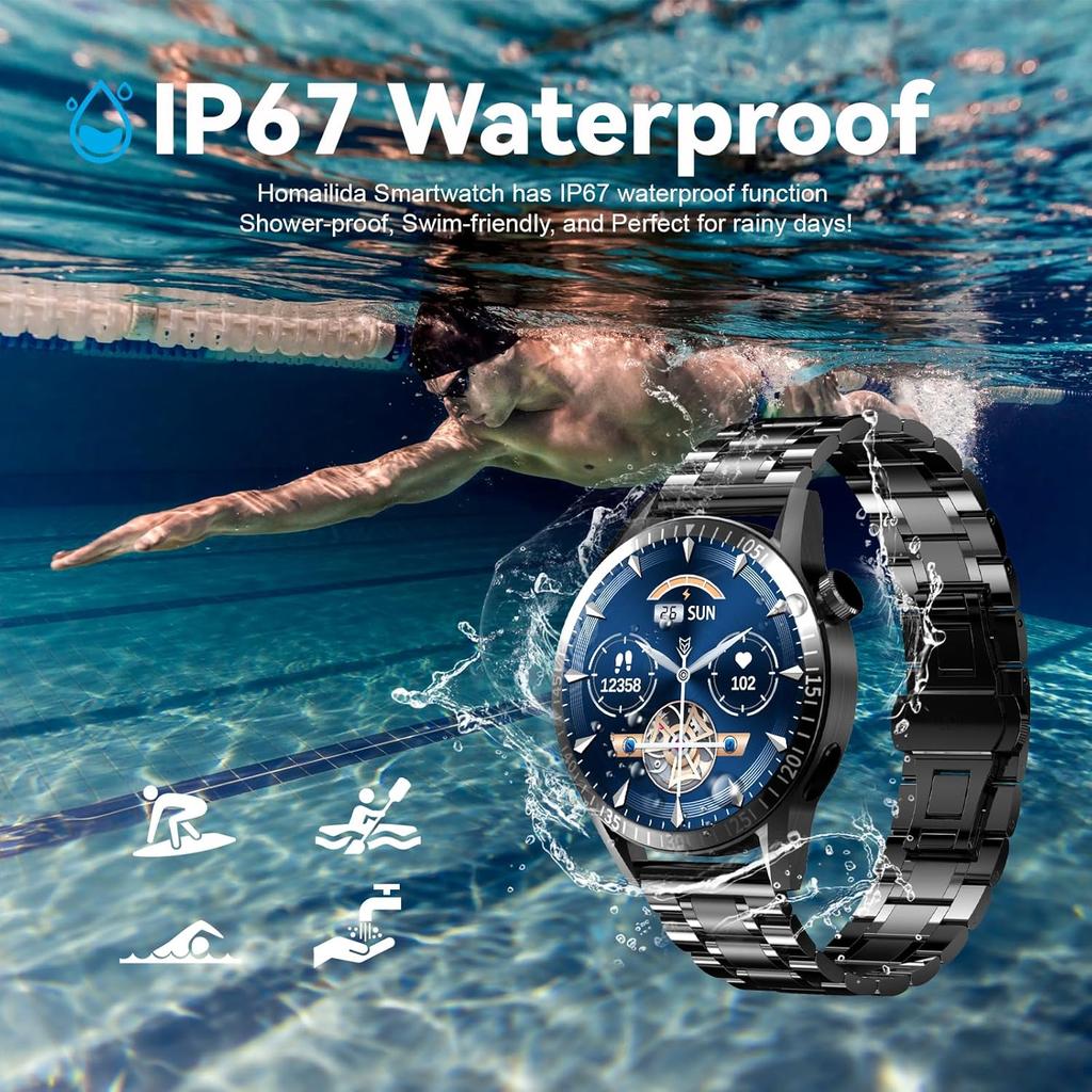 Smart Watch for Men with Answer/Make Calls, 1.39" HD Always Display Fitness Tracker Watch with Waterproof 190+Sports Modes Health Monitor Sleep