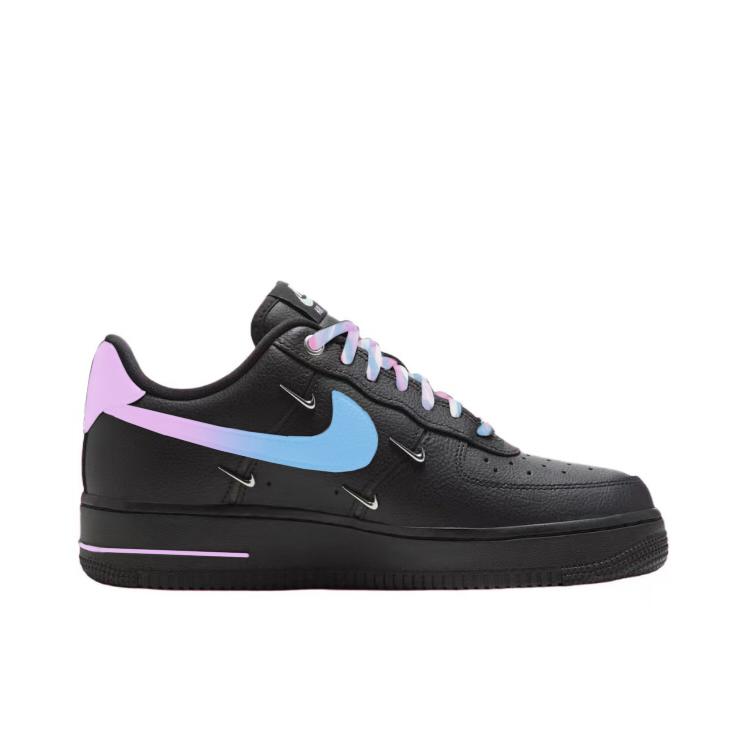Nike Air Force 1 Abrasion Resistant Low Top Skateboard Shoes Women's Black Blue Purple HQ1180-001(Team352-)