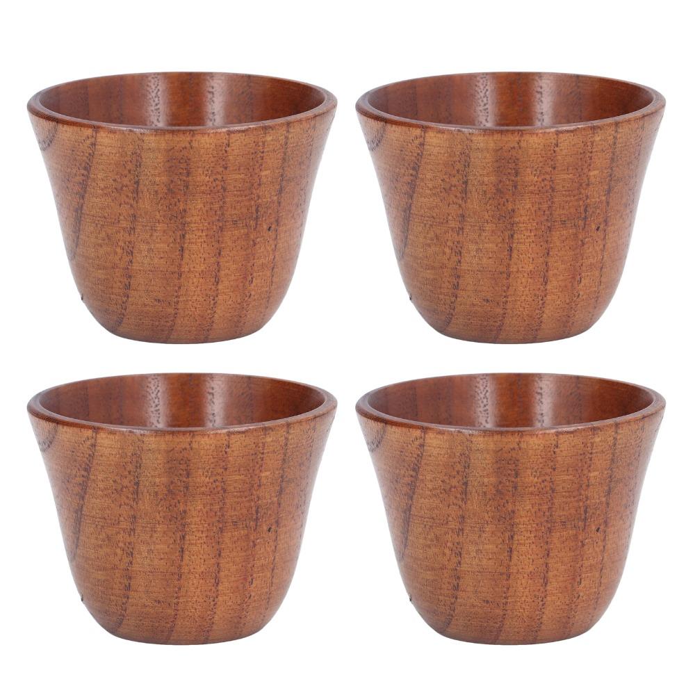 4Pcs Set Solid Wood Wooden Tea Cups Heat Insulation Wooden Coffee Cup Wooden Cup Set  Tea Drinking
