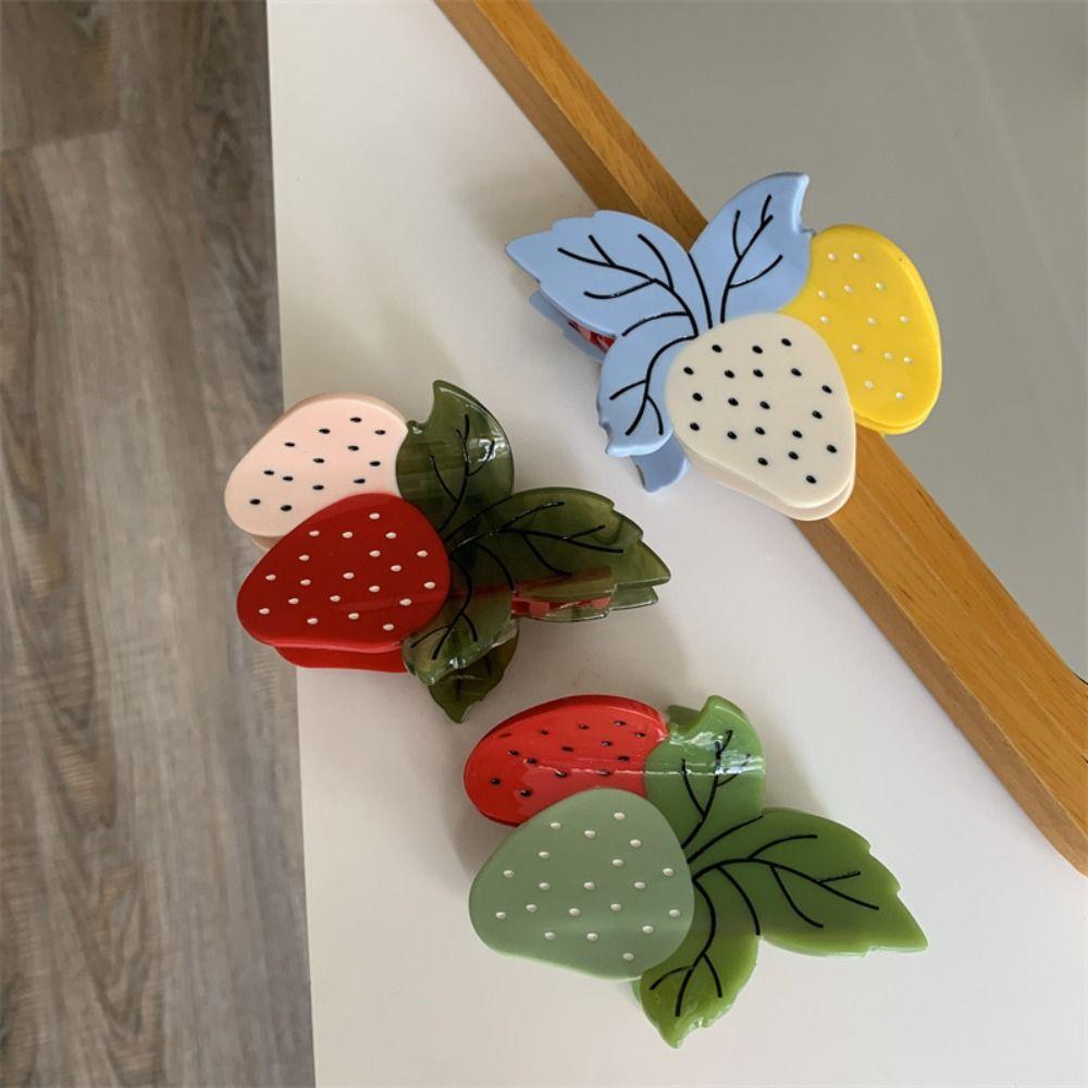 Sweet Strawberry Acetate Hair Clip Delicate Ponytail Shark Clip Fruit Acetate Claw Clip  Daily