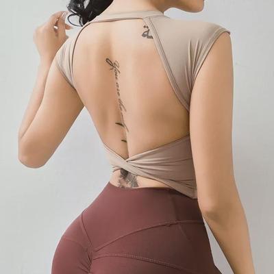 Women's Backless Short-Sleeve Fitness Vest with Fixed Cups - Slimming Yoga and Sports Top