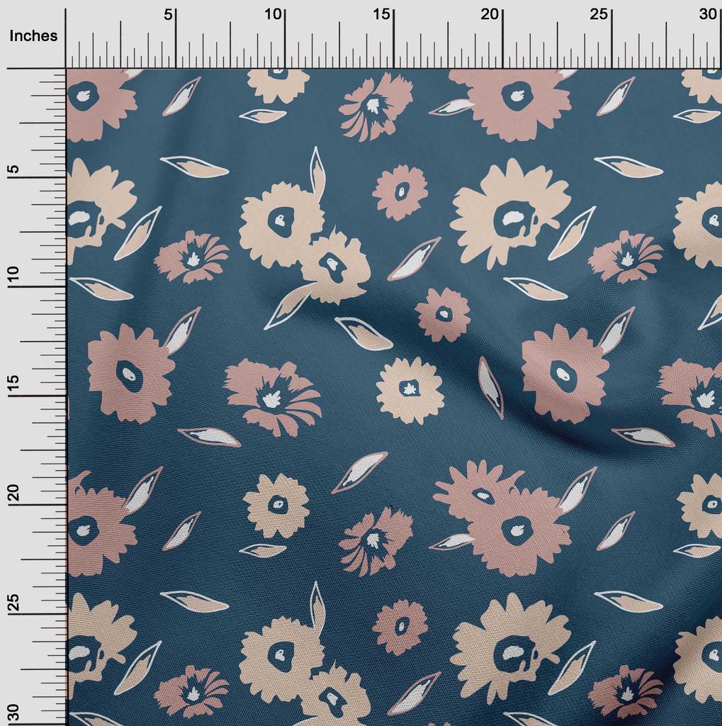 oneOone Cotton Flex Teal Blue Fabric Floral  Sewing Craft Projects Fabric Prints By Yard 40 Inch