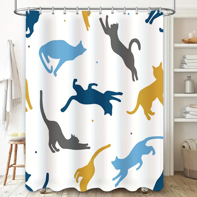 GAEModern Cat Print Shower Curtain Bathroom Decor Waterproof Polyester Fabric Shower Curtains for Bathtub 210x180cm Multicolor