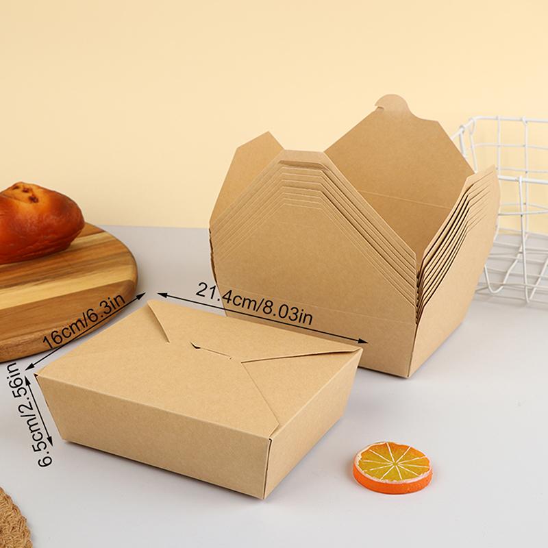 10 Adet Tek Kullanımlık Fast Food Kutusu Kalınlaştırılmış Kraft Kağıdı Katlanır Ambalaj Kutusu Bento Kek Izgara Et Salata Yemek Kabı Rest için