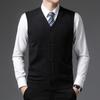 Men's Red Wool Vest: Collarless, Single-Breasted, Solid Color, Fitted Casual Wear for Autumn and Winter.