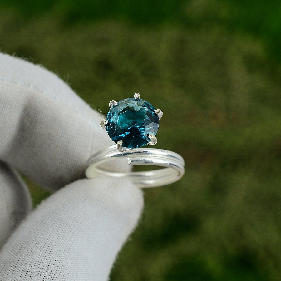 Friendship Day Deal 925 Silver Indicolite Stone Bezel Statement Solitaire Ring