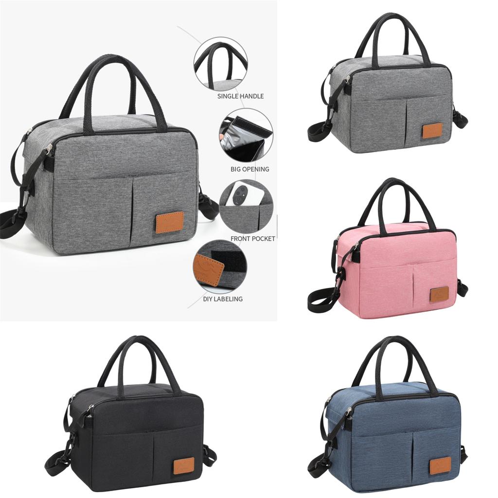 Oxford Cloth Picnic Bag with Zipper Multi-Compartment Portable Lunch Cooler Bag with Adjustable Shoulder Strap and Dual Handles for Outdoor Use