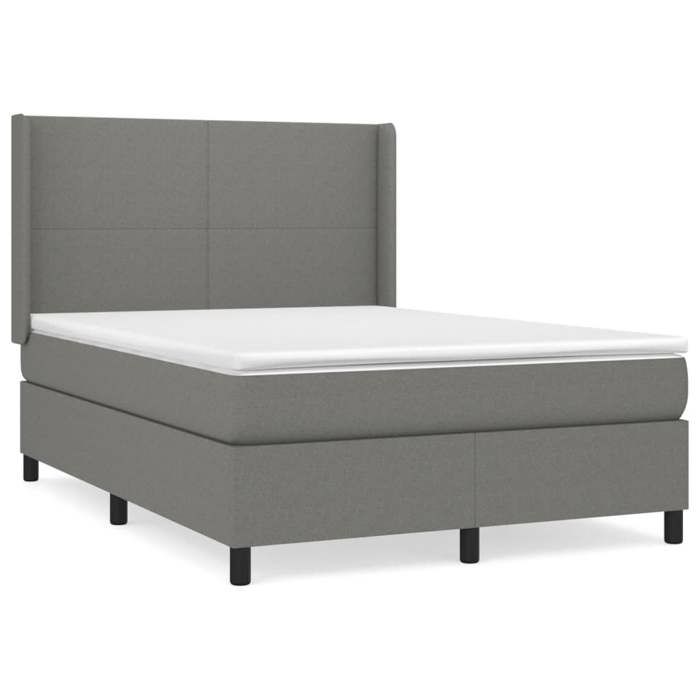 3131274 vidaXL Lit à sommier tapissier avec matelas Gris foncé 140x200cm Tissu
