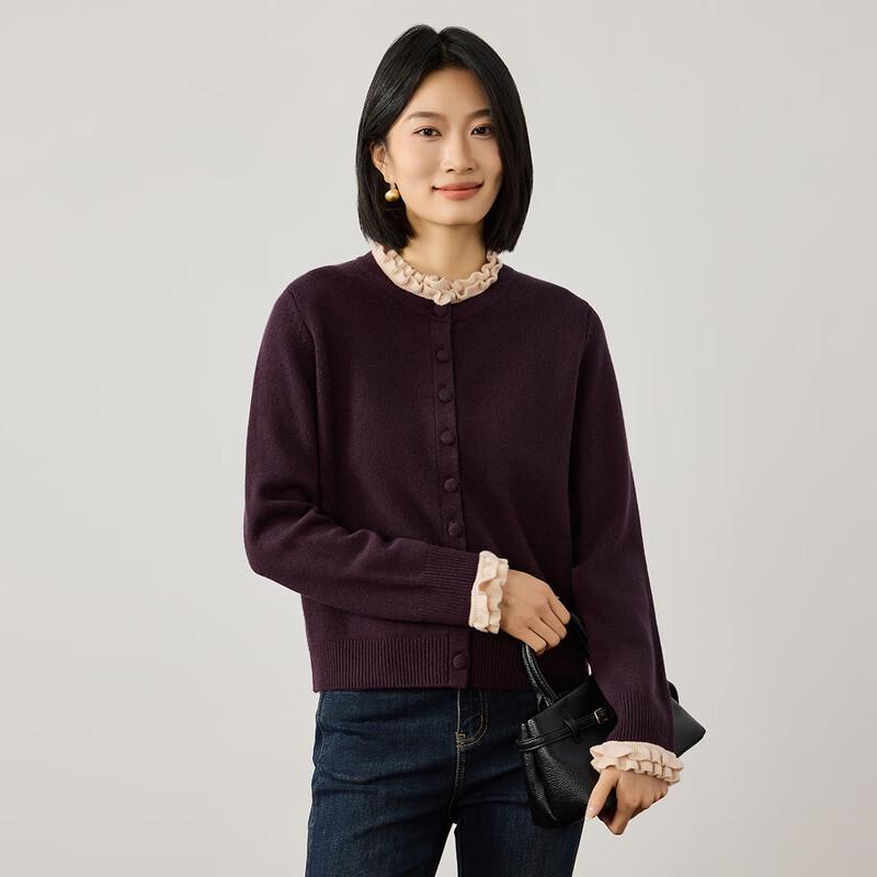 Northern Deer Women's Merino Wool Ruffle Cardigan