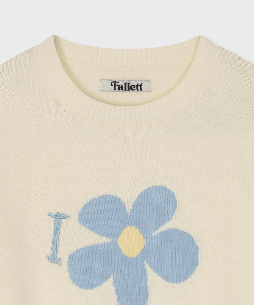 FALLETT Drawing Flower Short Sleeve Knit Ivory