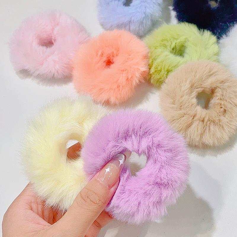 2pcs New Colorful Fluffy Hair Band for Women Girls Ponytail Holder Hair Tie Plush Scrunchie Rubber Band Fashion Hair Accessories
