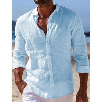 Men's Long Sleeve Solid Color Button-Down Shirt, Casual Spring/Summer Lapel Design