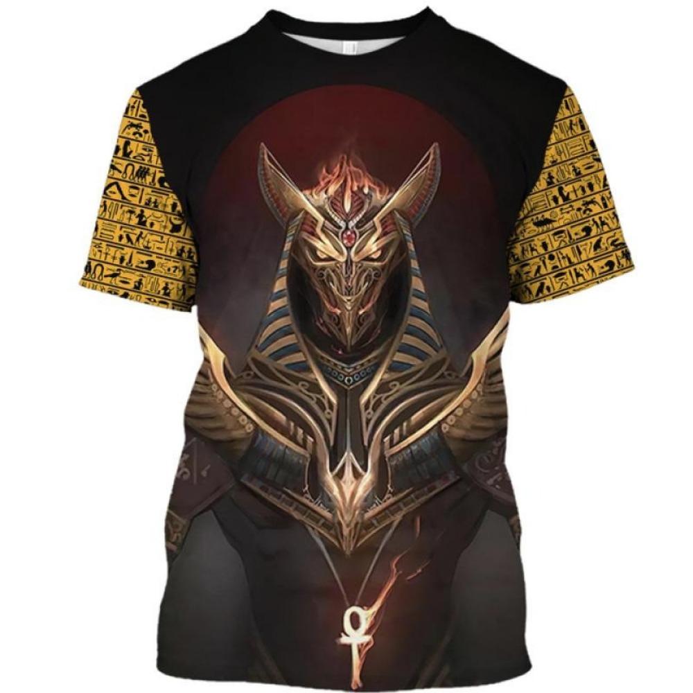 Egyptian Pharaoh Pattern Men's T Shirt Gold Unique Personality Trend O Neck T Shirts Egypt Anubis Grim Reaper Short Sleeve Tee