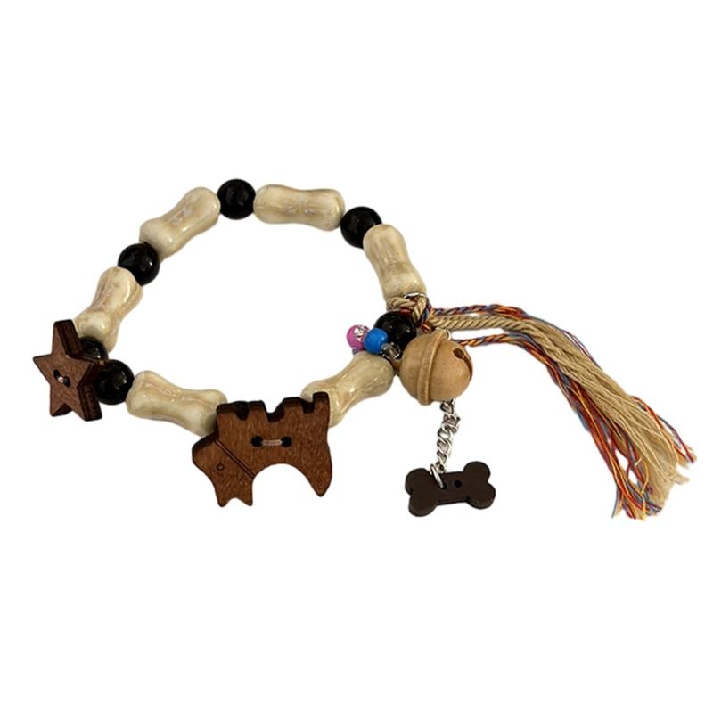 Double Layer Butterfly Bracelet Necklace Wood Dog Wristband Clavicle Chain Choker for Women Girl Bohemian Jewelry Gift