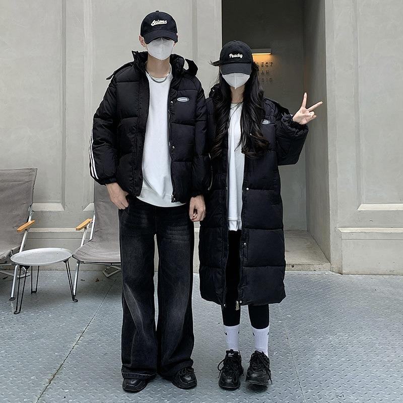 Black down cotton-padded men's and women's clothing winter new loose college style couple hooded cotton-padded jacket