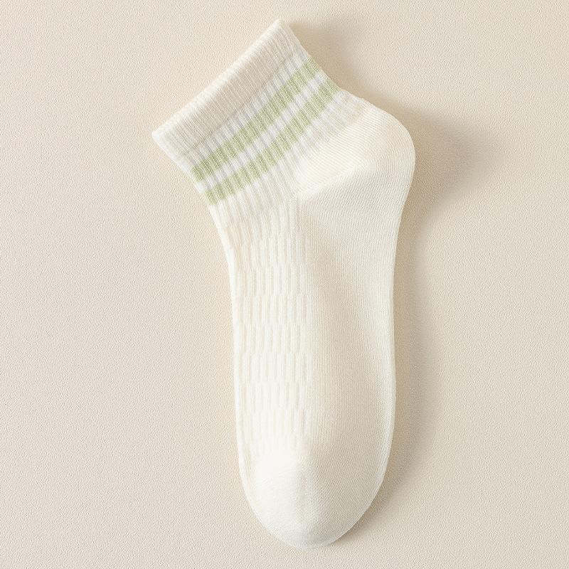 Summer Thin Mesh Double-bar Striped Boneless Sports Socks for Women That Won't Fall Off