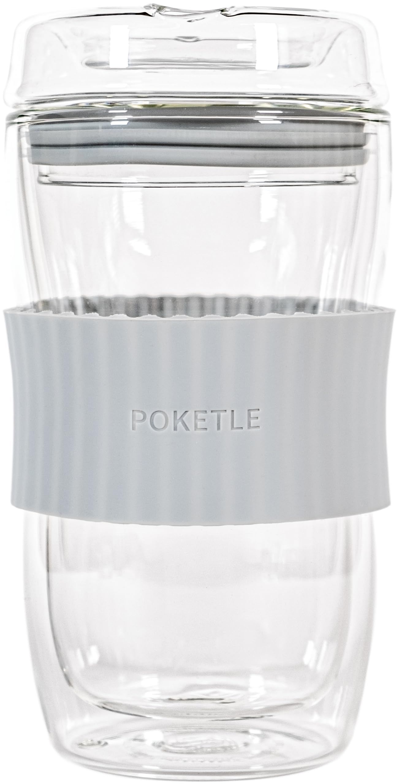 POKETLE Glass Tumbler with Double Heat Dishwasher BPA Vidro 330 Blue Gray Lid, 330ml, Wall, Resistant, Safe, Free,