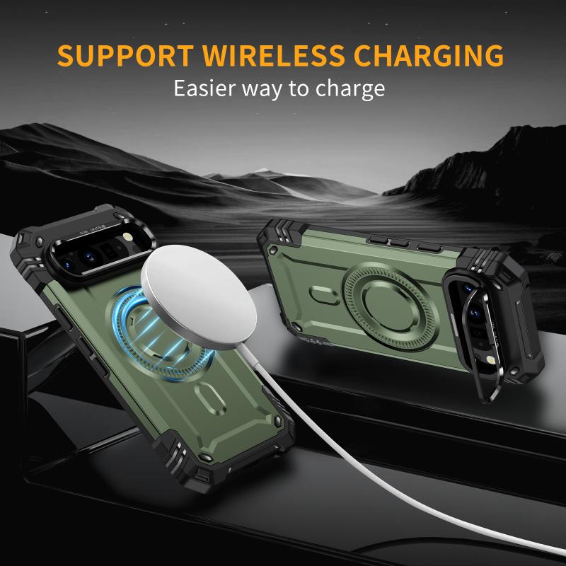 Armor Shockproof Matte Camera Stand Protection Phone Case for Google Pixel 9 Pro XL Military Magnetic Wireless Charge Hard Cover