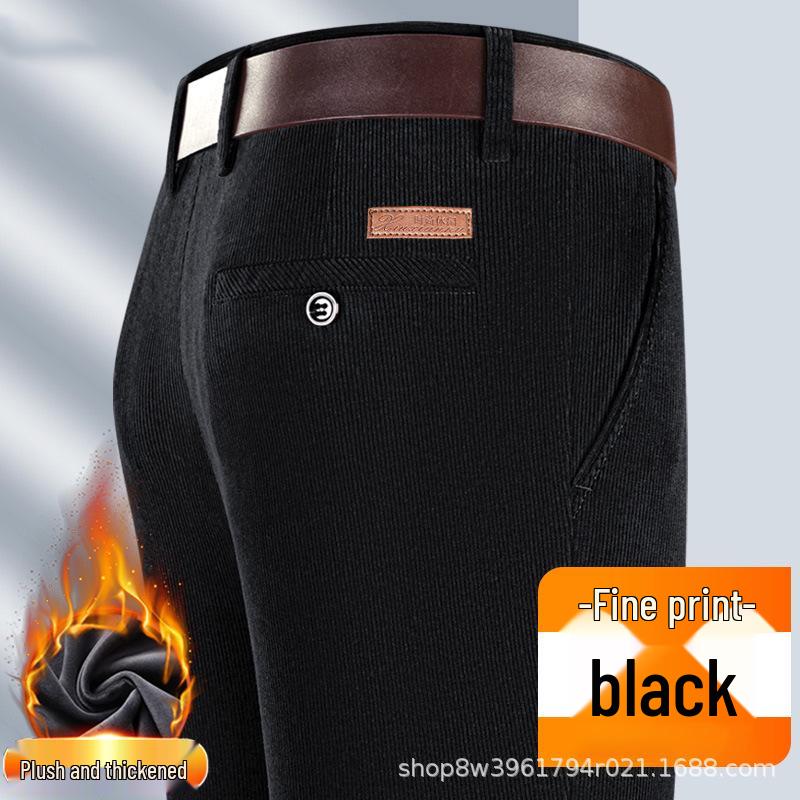 Men's Striped Corduroy Pants – Velvet-Lined for Autumn/Winter, Ideal for Middle-Aged Dads, High-End Style.