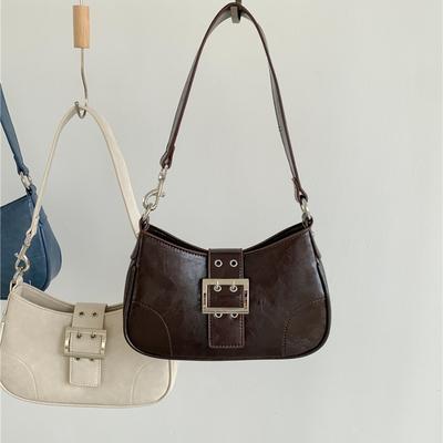 Women's Shoulder Bag, Fashionable Handbag, Leather Buckle, Niche Design, Simple Temperament, Baguette, Underarm Bag.