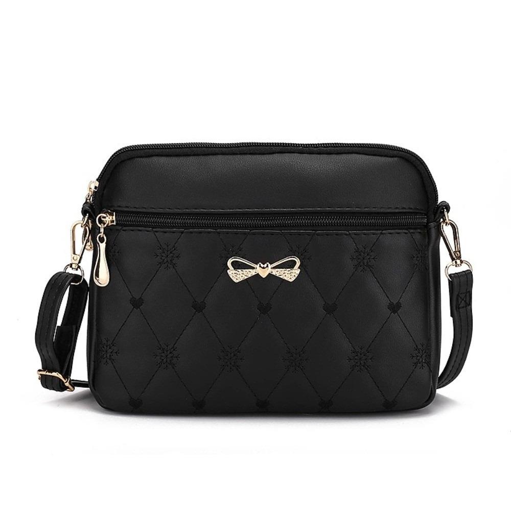 Portable Embroidery Heart Shoulder Bags Solid Color Large Capacity Messenger Bag PU Leather Women's Handbag Women