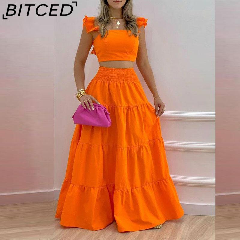 BITCED Spring Women's Commuter Mid-Waist Trendy Strappy Full-Skirted Fashionable Casual Set