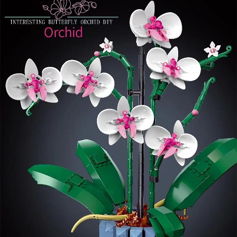 Building Blocks Orchid Flower Bouquet Set Artificial Plant Construction Toy for Home Decor & Gift Giving
