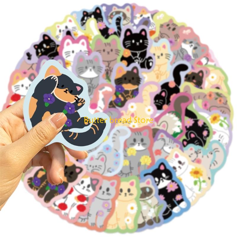 W89C 50Pcs Cartoon Kitten Sticker Aesthetic Sticker for Water Bottle Scrapbooking China Mainland