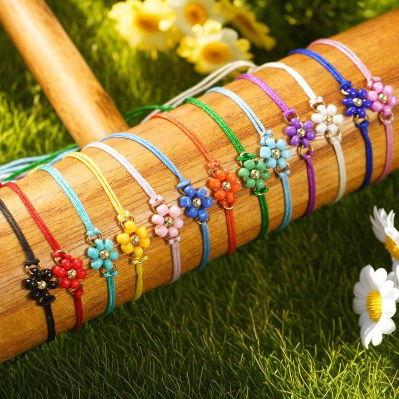 Flower Beaded Bracelets Adjustable Waterproof Cord Boho Beach Jewelry for Girls Women Summer Holiday Travel